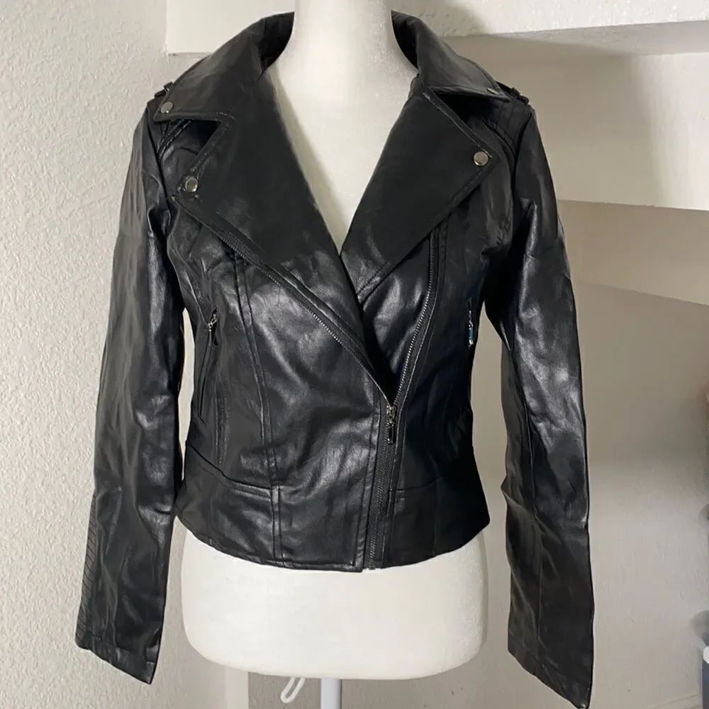 Women’s Black Faux Leather Jacket M Lil Peep NWT